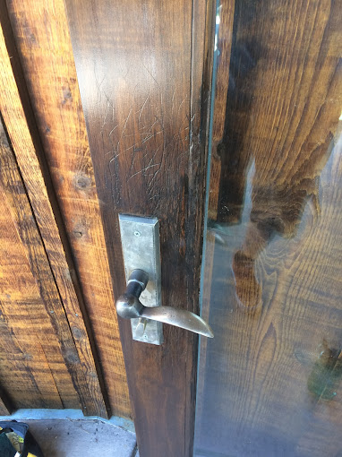 door handle of wood door